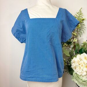 MADEWELL | stripe square neck blouse | large | blue